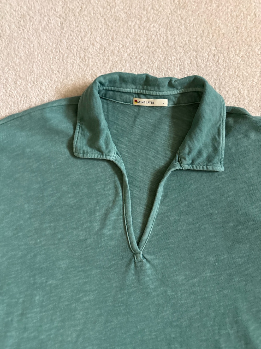 Marine Layer Women’s V-Neck Short Sleeve Polo Tee 100% Cotton Size L Green - Picture 7 of 12